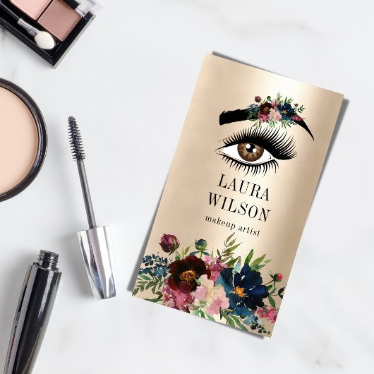 バーガンディ水彩花と美しい目 名刺