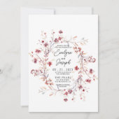 バーガンディ水彩花ボホモダン結婚の 招待状 (正面)