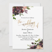 バーガンディ水彩花金ゴールド書 招待状 (正面)