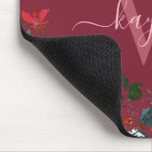 バーガンディ水色フローラモノグラムの名 マウスパッド (コーナー)