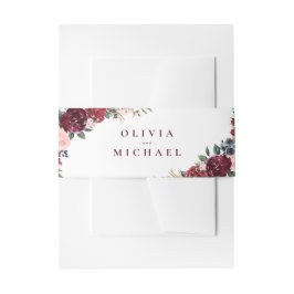 バーガンディ水色フローララスティックボホ結婚ーズ 招待状ベリーバンド