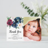 バーガンディ海軍の花ベビーシャワーありがとう写真 サンキューカード (スタンド正面)