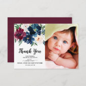 バーガンディ海軍の花ベビーシャワーありがとう写真 サンキューカード (正面/裏面)