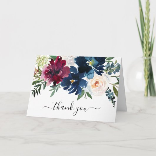 バーガンディ海軍の花ベビーシャワーありがとう写真 サンキューカード (正面)