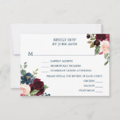 バーガンディ海軍ウェディングRSVPカード 出欠カード (正面)