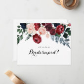 バーガンディ海軍フローラブライデスメイド提案書ノートカード ノートカード (正面/裏面インサイチュ)