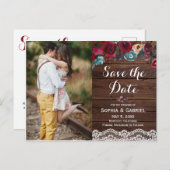 バーガンディ海軍フローラレース木材の日付写真を保存 案内ポストカード (正面/裏面)