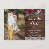 バーガンディ海軍フローラレース木材の日付写真を保存 案内ポストカード (正面)