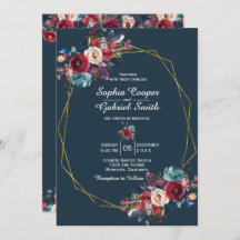 バーガンディ海軍フローラ金ゴールドフレーム結婚オン灰色