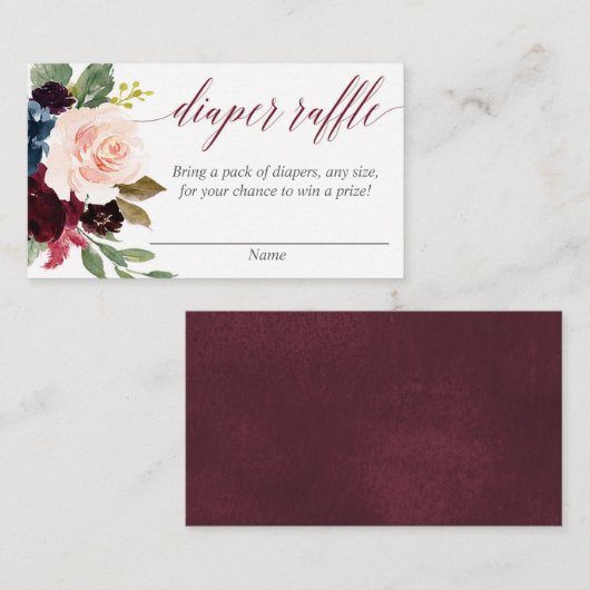 バーガンディ海軍ブルーフローラおむつラッフルカード エンクロージャーカード (正面/裏面)