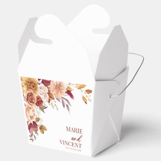 バーガンディ焦げオレンジ色の茶色のフローラ結婚の花 フェイバーボックス (オープン)