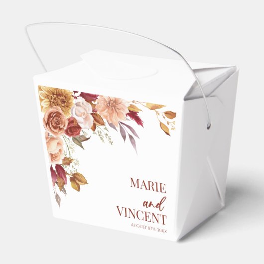 バーガンディ焦げオレンジ色の茶色のフローラ結婚の花 フェイバーボックス (裏面サイド)