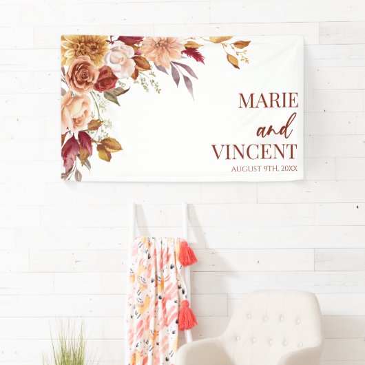 バーガンディ焦げオレンジ色の茶色のフローラ結婚の花 横断幕 (インサイチュ)