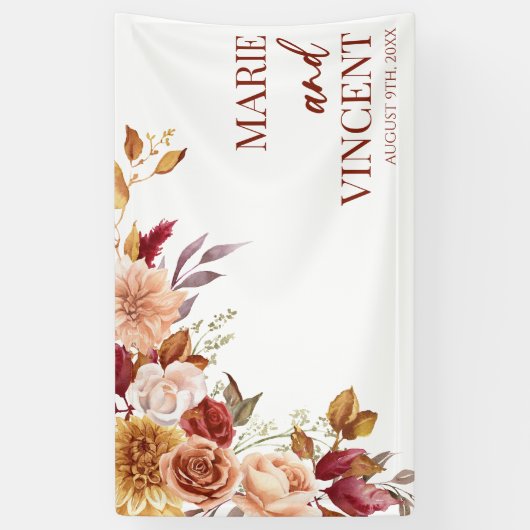 バーガンディ焦げオレンジ色の茶色のフローラ結婚の花 横断幕 (縦)