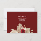 バーガンディ熱帯バラウェディングRSVPカード サンキューカード (裏面)