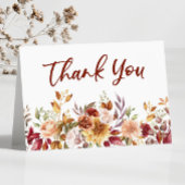 バーガンディ燃えたオレンジ色のフローラ結婚の花 サンキューカード