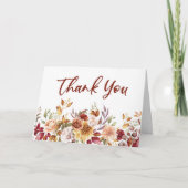 バーガンディ燃えたオレンジ色のフローラ結婚の花 サンキューカード (正面)