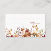 バーガンディ燃えたオレンジ色のフローラ結婚の花 プレイスカード (正面)