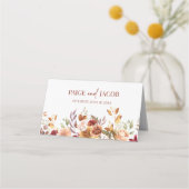 バーガンディ燃えたオレンジ色のフローラ結婚の花 プレイスカード (裏面)