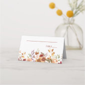 バーガンディ燃えたオレンジ色のフローラ結婚の花 プレイスカード (正面)