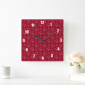 バーガンディ犬の足のプリントパターン スクエア壁時計 (ホーム)