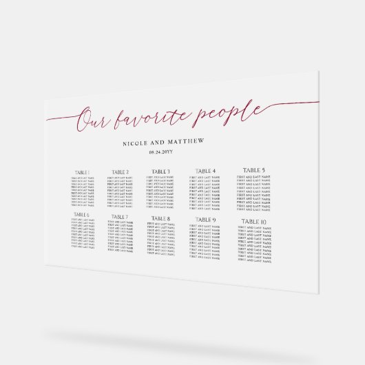 バーガンディ私たちお気に入りのの人々のシーティングプランは曇った アクリルサイン (傾斜)