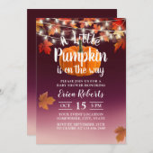 バーガンディ秋の小さなかぼちゃの赤ちゃんシャワー 招待状 (正面/裏面)