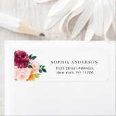 バーガンディ秋の花柄の差出人住所 ラベル (インサイチュ)