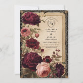 バーガンディ秋の花模様とダークバロック 招待状 (正面)