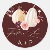 バーガンディ秋インラブカボチャ秋結婚の季節 ラウンドシール (正面)