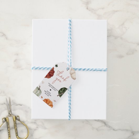 バーガンディ秋カボチャ赤ちゃんシャワーメッセージカード ギフトタグ (より糸付き)