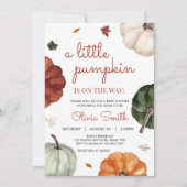 バーガンディ秋カボチャ赤ちゃんシャワー 招待状 (正面)