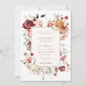 バーガンディ秋カボチャ赤ちゃんシャワー 招待状 (正面)