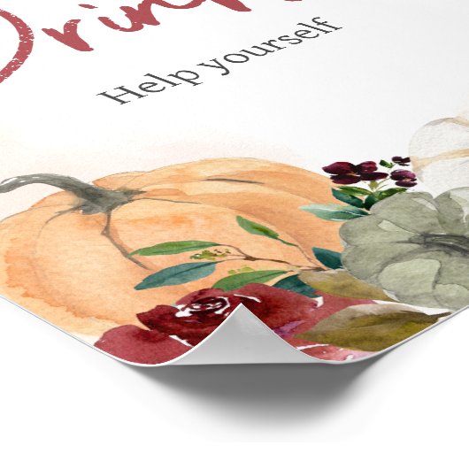 バーガンディ秋フローラカボチャ赤ちゃんシャワードリンク ポスター (角)