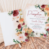 バーガンディ秋フローラカボチャ赤ちゃんシャワー 招待状