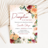 バーガンディ秋フローラカボチャ赤ちゃんシャワー 招待状