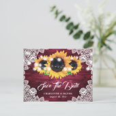 バーガンディ素朴ウッドレースひまわり日付保存 案内ポストカード (スタンド正面)