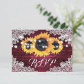 バーガンディ素朴ウッドレースひまわり結婚の 出欠カード (スタンド正面)