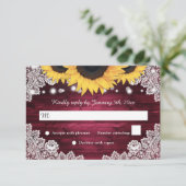 バーガンディ素朴ウッドレースひまわり結婚の 出欠カード (スタンド正面)