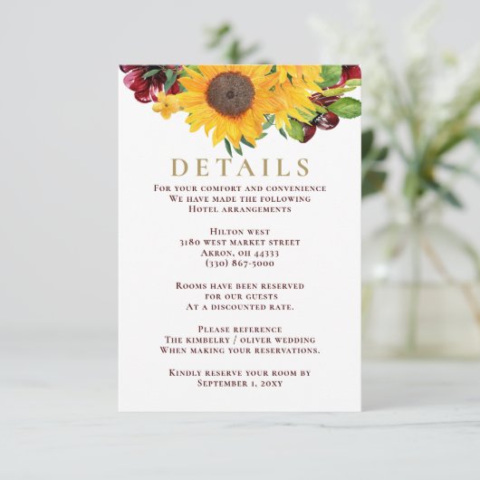 バーガンディ素朴ス結婚ヒマワリの囲いカード エンクロージャーカード (スタンド正面)