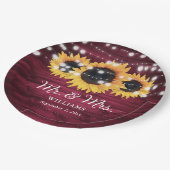 バーガンディ素朴ヒマワリ結婚ウッド ペーパープレート (アングル)