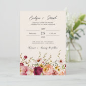 バーガンディ素朴ピンクフローラウォーター結婚カラー 招待状 (スタンド正面)