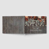 バーガンディ素朴フラワーストリングライトウッド ゲストブック (全面)