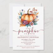 バーガンディ素朴秋リトルカンプキンベビーシャワー 招待状 (正面)