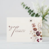 バーガンディ結婚アネモンフローラの食事RSVP 出欠カード (スタンド正面)