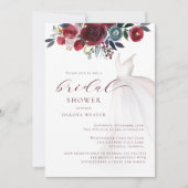 バーガンディ結婚ウォーターカラーブライダルシャワー 招待状 (正面)