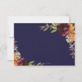 バーガンディ結婚オレンジフローラの食事の選択RSVP 出欠カード (裏面)