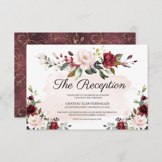 バーガンディ結婚式レセプションエンクロージャカード エンクロージャーカード (正面/裏面)