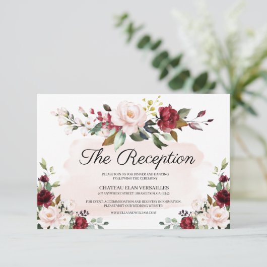 バーガンディ結婚式レセプションエンクロージャカード エンクロージャーカード (スタンド正面)