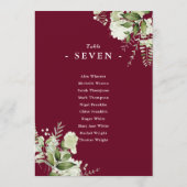 バーガンディ緑のシーティングプランテーブル番号 招待状 (裏面)